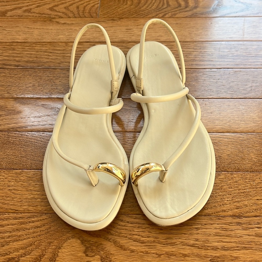 Vince Cream Sandals with Gold Accents